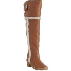 Michael Kors Casey Over The Knee Boots Leather Shearling Lined Buckle Heeled